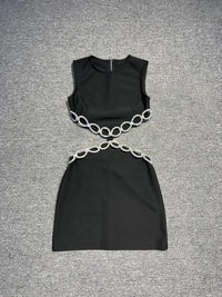 2025 Women Celebrity Sexy Sleeveless Hollow Out Diamonds White Midi Bodycon Dress Elegant Evening Club Party Outfit