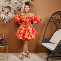 Fashion Red Print One Shoulder Party Short Dress Women Dashiki Elegant African Dresses for Women Summer Sexy Robe Africa Clothes