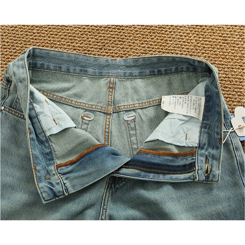 Jeans men's spring and summer thin loose straight tube drop wide leg long pants