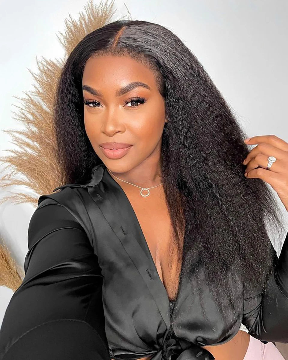 Peruvian Yaki Straight Human Hair Wig Kinky Straight Lace Frontal Wig 13x4 Lace Front Wigs Human Hair Wig For Women