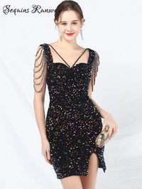 Sexy backless black sequin mini summer dress women elegant luxury birthday party dresses glitter short evening dresses vestidos