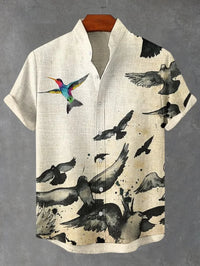 Men's Short Sleeve Button up Shirt 2025 Fashionable Stand up Collar 3D Printed Outdoor Street Casual plus Size