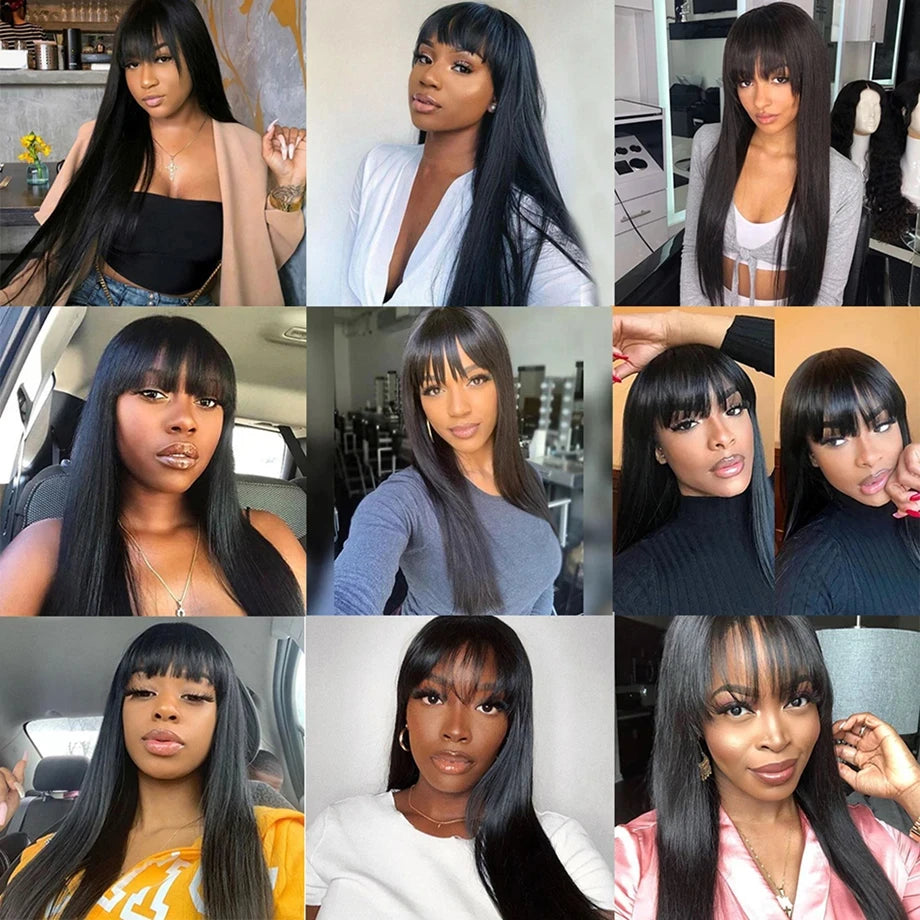 Silkwave Bone Straight Human Hair With Bangs 3x1 Lace Middle Part Wigs For Black Women Brazilian 30 32 Inch Cheap Glueless Wig
