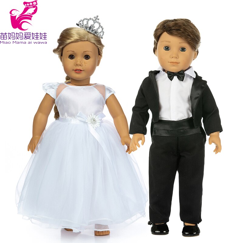 18 Inch Dolls Pink Wedding Dress with Crown for 43cm Baby Doll Dress for 18" American Og Girl Doll Clothes