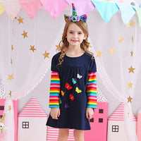 DXTON Birthday Girls Dresses Long Sleeve Baby Girls Winter Dresses Kids Cotton Clothing Casual Dresses for 2-8 Years Children