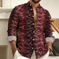 2026 New Men's Shirt: Snake-Print Long-Sleeve Shirt  Stylish Slim-Fit Turn-Down Collar Shirt, Streetwear Trend, Hawaiian Style