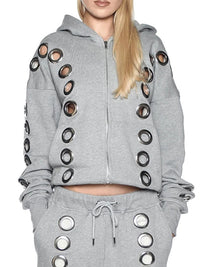 Weird Puss Y2K Hooded Crop Jacket Women Fall Hooded Metal Hollow Skinny Trend Simple Classic High Streetwear Casual Basis Coat