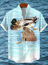 Summer fashion new printed shirt men's short sleeved shirt bird print street casual men's oversized top