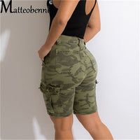 New Sexy Fashion Women Ladies Camouflage Print Denim Skinny Shorts High Waist Bodycon Slim Jeans Knee Length Stretch Short Jeans