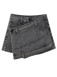 DEAT Fashion Women's Denim Shorts Patchwork Irregular High Waist Distressed Fake 2 Pcs Cotton Shorts Spring 2023 New 17A5277