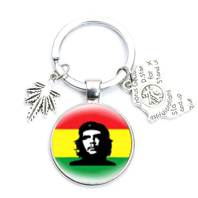 New Jamaica Singer Bob Marley Hip Hop Keychain Reggae Music Song One Love Harajuku Glass Dome Key Ring Jewelry Fans Souvenirs