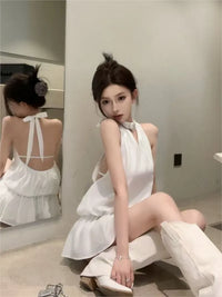 Y2K's new solid-color halter-neck backless dress is a sexy, elegant and slimming short skirt for women in summer