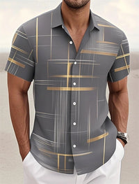 Men's Geometric Plaid Button Shirt Casual Fashion Outdoor Vacation Street Trend Turndown Shirt 3D Printed Short Sleeve Shirts