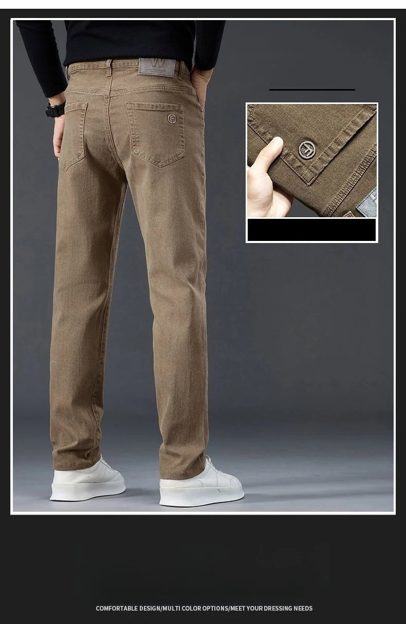 Male Brand Jeans Clothing Light Luxury Stretch Looes Fit Pants Comfortable Soft Business Fashion Straight Casual Denim Trousers