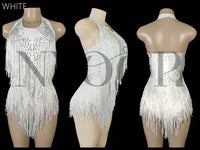 Sparkly Rhinestones Fringes Leotard Women Nightclub Party Outfit Dance Costume One-piece Stage Wear Sexy Performance Bodysuit