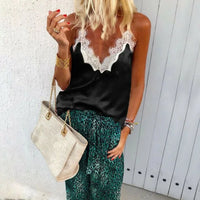 Women's Loose Lace Satin Silk V-Ne Tank Tops Fem Faionable And Comfortable Summer Wear Casual Ele Design