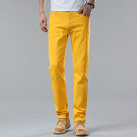 New High Quality Men's Trend Yellow Red White Jeans 2024 Spring Autumn Male High Waist Casual Pants Classic Brand Denim Trousers