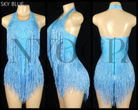Sparkly Rhinestones Fringes Leotard Women Nightclub Party Outfit Dance Costume One-piece Stage Wear Sexy Performance Bodysuit