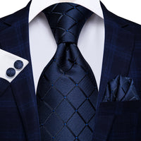 Hi-Tie Designer Silk Wedding Tie For Men Blue White Plaid Handky Cufflink Set Fashion Necktie For Men Business Party Wholesale