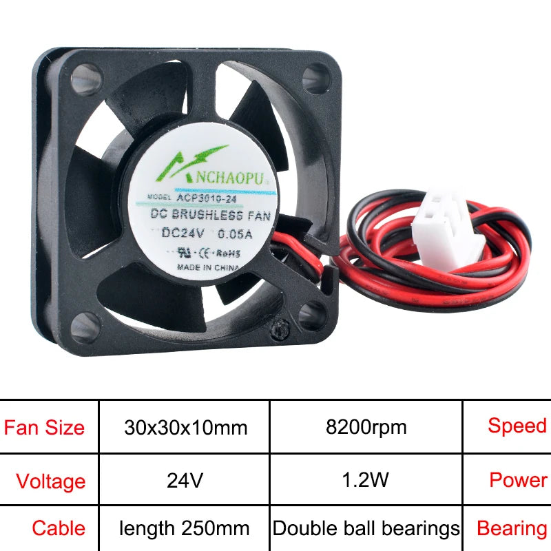 ANCHAOPU ACP3010 3cm 30mm fan 30x30x10mm DC5V/12V/24V 2pin Micro axial flow fan cooling fan for power printers