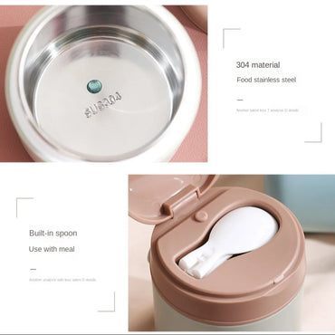304 Stainless Steel Insulated Breakfast Cup Sealed Soup Bowl Wide Mouth Insulated-Food-Jars Porridge Cup with Spoon