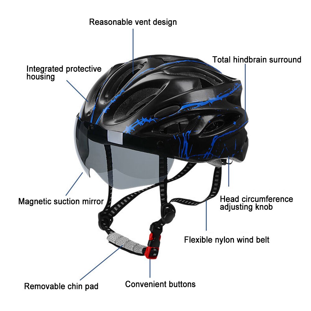 Motorcycle Helmet with LED Warning Light Outdoor Safety Cycling Helmet MTB Mountain Bike Helmet With Goggles Riding Equipment