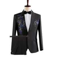Fashion Men Spliced Suits Black / White Singer Host Stage Performance Luxurious Dress Blazers Jacket and Pants