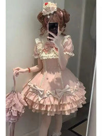 Lovely Kawaii Slash Neck Slim Lolita Dress Women Sweet Design Bow Off Shoulder Sling Dresses Elegant Cute Pretty New Clothing