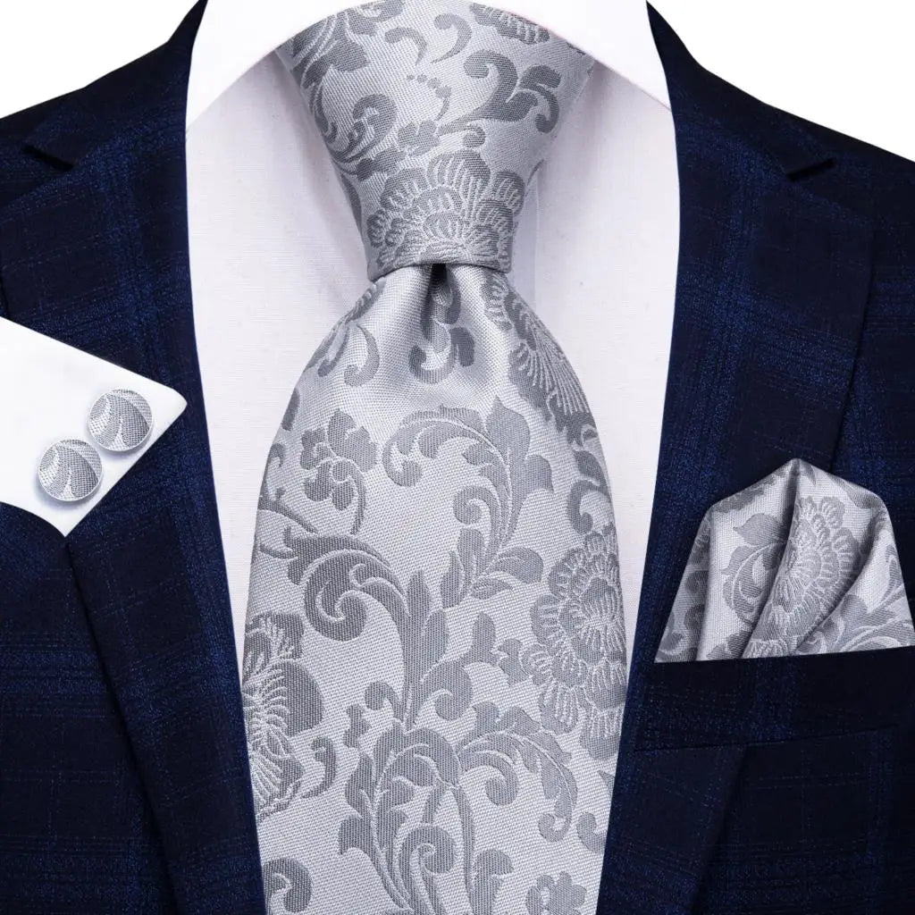 Hi-Tie Champagne Floral Paisley Silk Elegant Tie For Men Groom Wedding Men Necktie Pocket Square Cufflink Accessory Wholesale