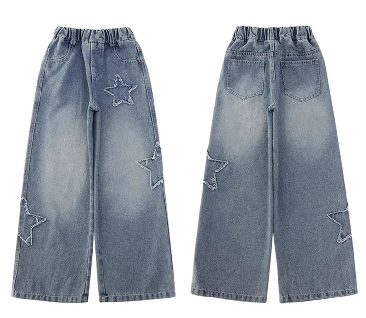 Girls Jeans 2025 Spring Autumn New Fashion Star Pattern Casual Denim Pants School Kids Trendy Teenage Children's Trousers 5-14T
