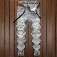 Spring and Autumn New Fashion Trend Sports Ripped Stretch Straight Leg Jeans Men's Casual Slim Breathable High-Quality Jeans