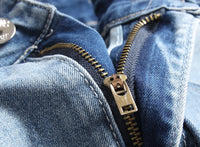 Punk Street Style Ripped Skinny Jeans Men Vintage Wash Solid Denim Trouser Mens Casual Slim Fit Pencil Denim Holes Pants 2024