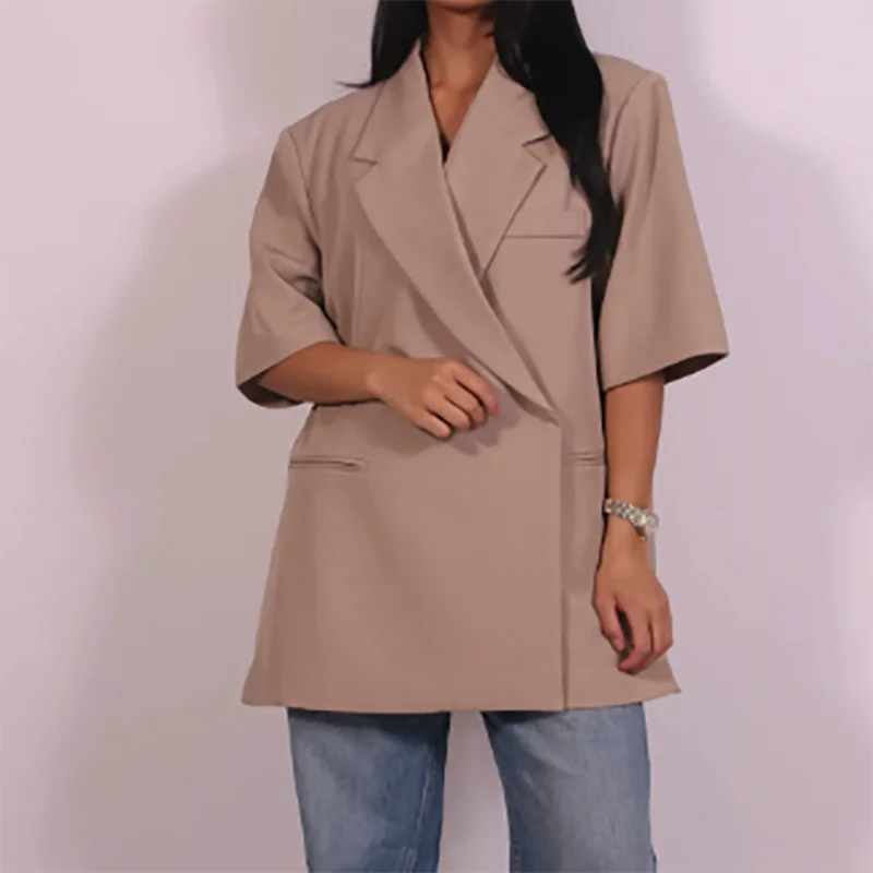 Ladies Loose Blazer Suit Solid Casual Turn Down Collar One Button Coat High Waist Shorts 2025 Summer Autumn Formal New Outfits