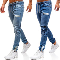 Jeans Men Casual Drawstring Elastic Waist Denim Skinny Trousers Pencil Pants Vintage Streetwear Washed Ankle Length Denims