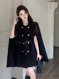 Double-breasted Elegant Woolen Coats For Women Korean Fashion Casual Cloak Overcoat Ladies Loose Jacket Female Outerwears Tops