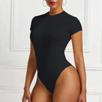 Sexy One Piece Bodycon Bodysuit Short Sleeve O Neck Open Basic White Black Red Overalls Women Body Top Skinny Rompers Female