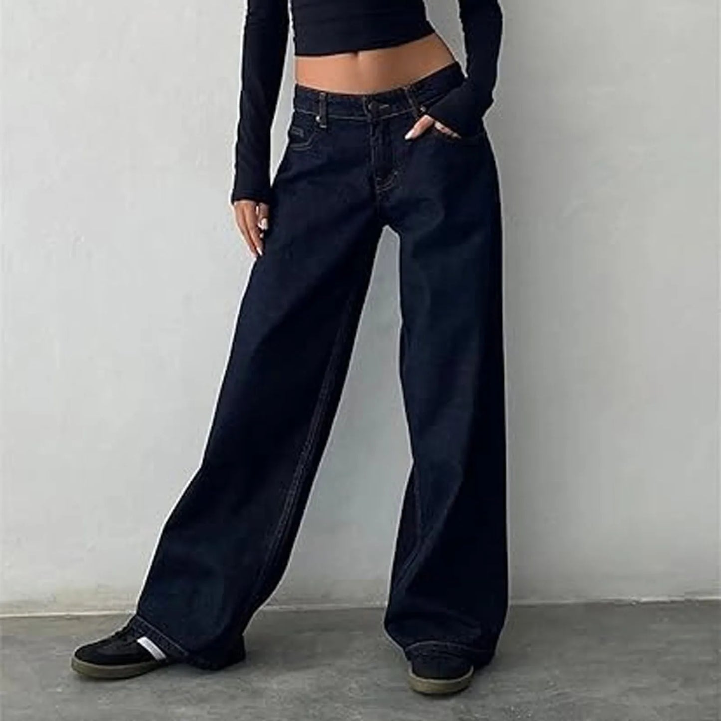Retro Washed Jeans Women'S Design Sense Mid Waisted Straight-Leg Pants Loose Wide-Leg Mopping Pants Jeans Pants For Woman Jean