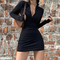 Slimming Long Sleeve Women's Dress Fashionable Sexy Base Layer Short Skirt Versatile Midi Dress Polyester Spandex Blend