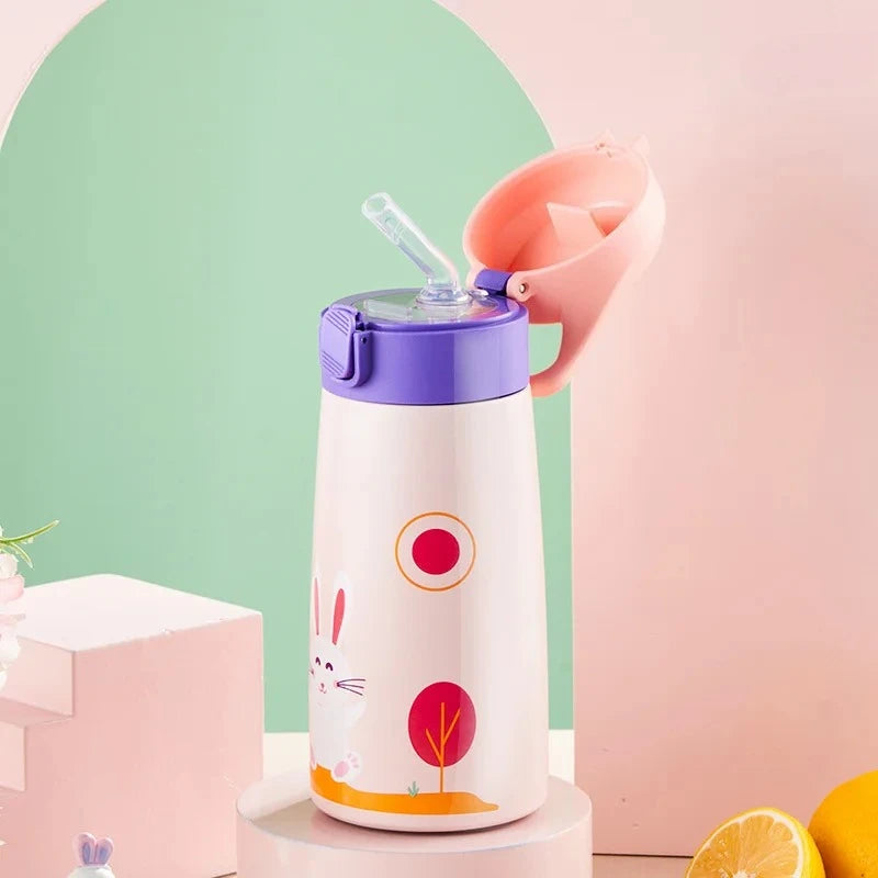 Stainless Steel Straw Insulated Cup with Box Cartoon Leak Proof Vacuum Bottle Children's Insulated Water Bottle Insulated Cup