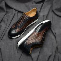 Luxury Business Casual Genuine Natural Cowhide Leather Men's Oxford Sneakers Spring Autumn Crocodile Pattern Anti-slip Footwear