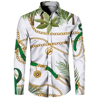 Fashion Luxury Golden Flower Print Men's Shirts Baroque Style Short/Long Sleeve Lapel Button Up Tops Social Hawai Party Cardigan