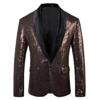 Shiny Sequin Men's Suit Jacket, Stage Performance Coat, White Silver Blue Red Purple Blazers V-neck Single Button S M L XL XXL