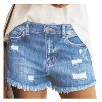 Denim Shorts Women's High Waist Shorts Ripped Hole Washed Fur Lined Leg Openings Sexy Short Jeans Free Shiping Items