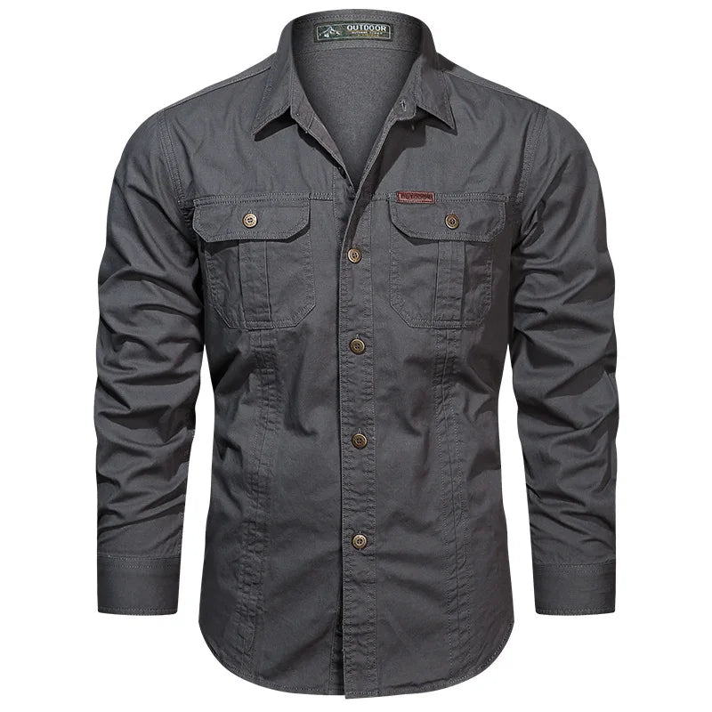2023 New Mens Military Shirt Men Short Sleeve Cargo Shirts 100% Cotton Casual Solid Shirt Male Pocket Work Shirt