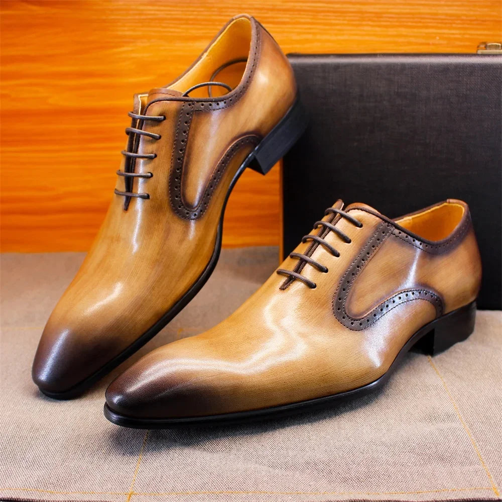 Men's Handmade Genuine Leather Oxford Shoes Black Khaki Formal Business Dress Suits Wedding Party Suitable