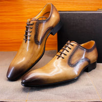 Men's Handmade Genuine Leather Oxford Shoes Black Khaki Formal Business Dress Suits Wedding Party Suitable