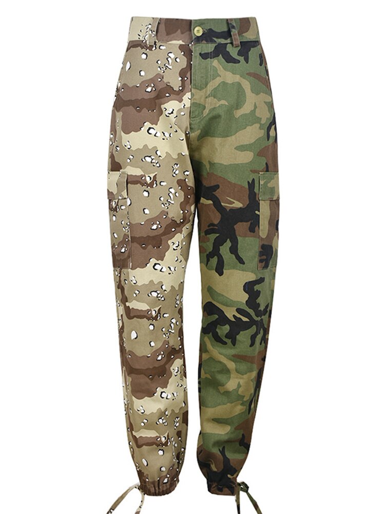 DEAT Fashion Women's Pant Slim Waist Pockets Lace-up Zip Fly Camouflage Full Length Pencil Trousers Summer 2023 New Tide 19J2048