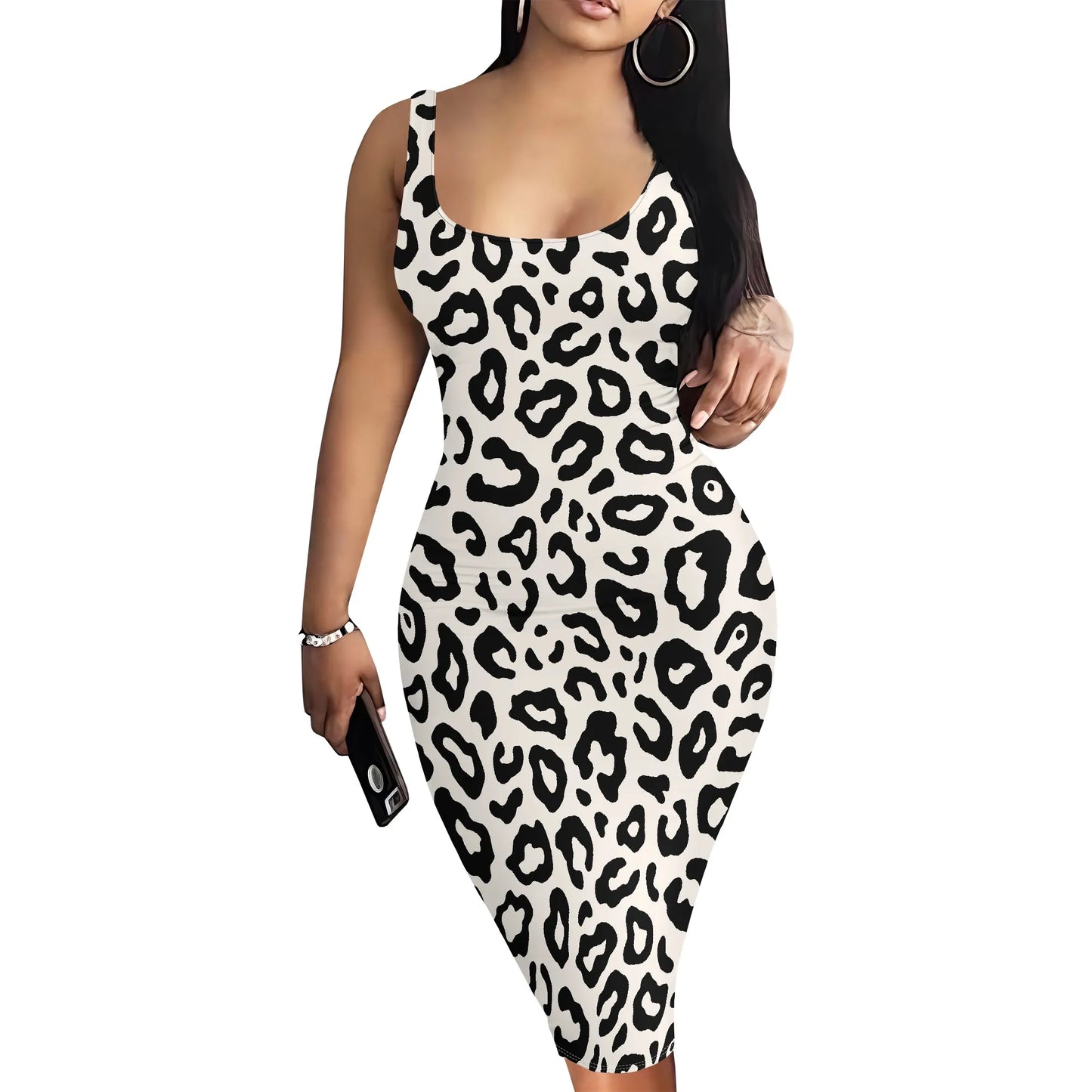 Leopard Print Dress for Women Sexy Sleeveless Bodycon Tank Dresses Plus Size Club Outfits