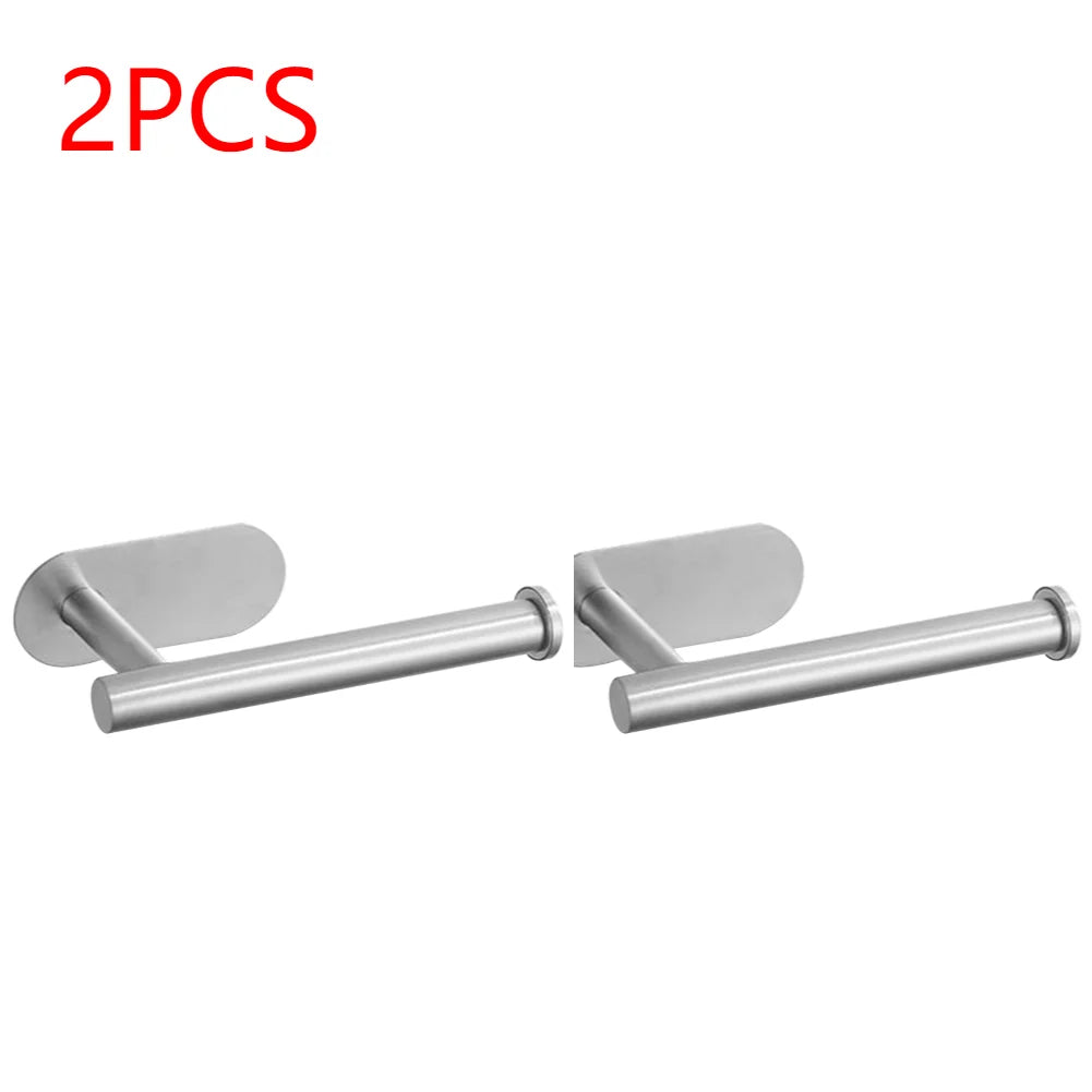 Self Adhesive Toilet Roll Paper Holder Wall Mount Bathroom Organizer Storage Stand No Punching Stainless Steel Towel Holder