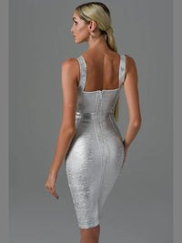 Classic Bronzing Bandage Dress Sexy Sleeveless Square Collar Bodycon Mini Elastic High Street Evening Club Party Dresses